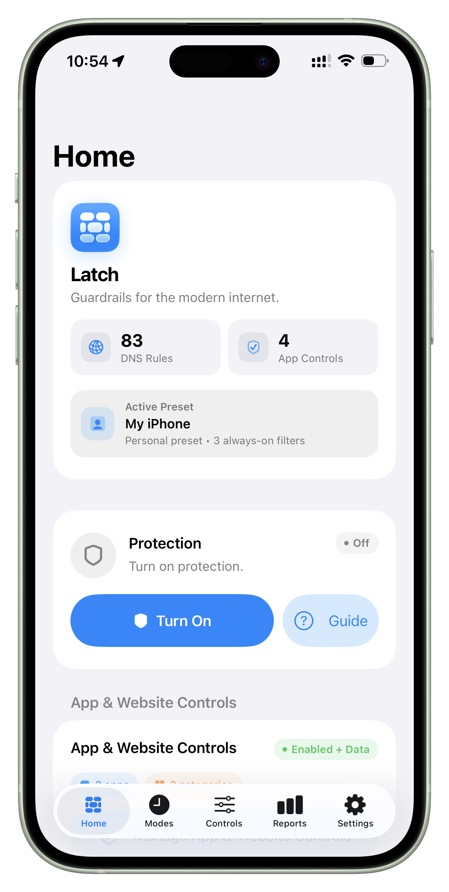 Latch on iPhone, Home with protection status