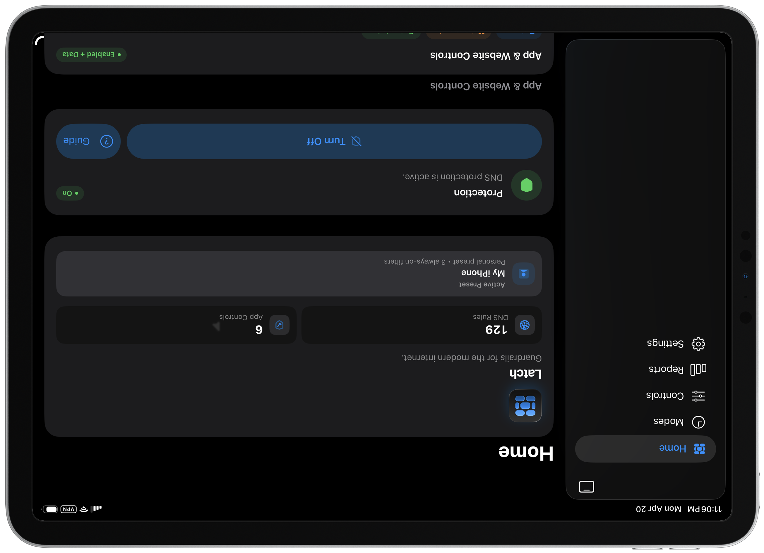 Latch on iPad, Home in split view with sidebar and dashboard